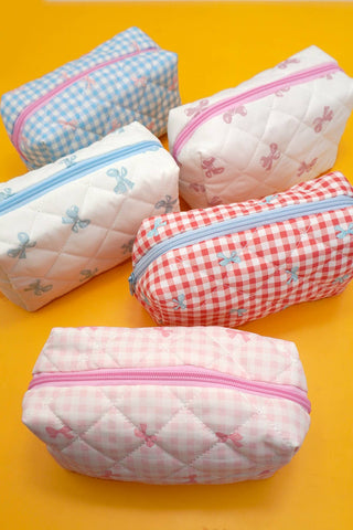 QUILTED CHECKER BOW COSMETIC BAG