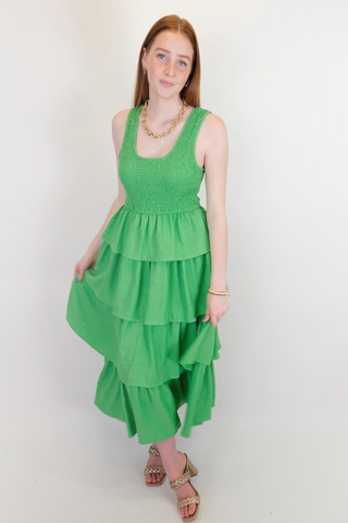 Ruffled Radiance Dress - Apple Green
