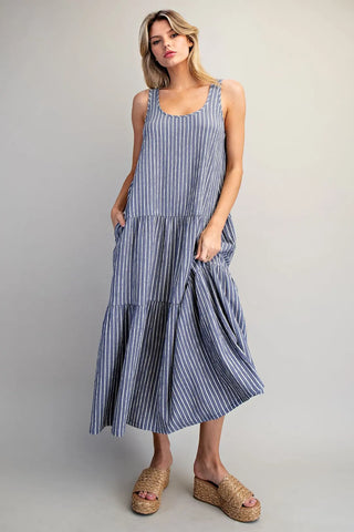 Harbor Stripe Tiered Maxi Dress
