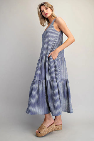 Harbor Stripe Tiered Maxi Dress
