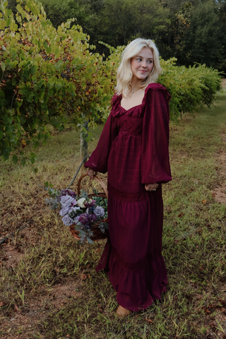 Crimson Ruffle Chiffon Maxi Dress