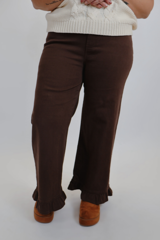 Ruffle Hem Wide Leg Pants