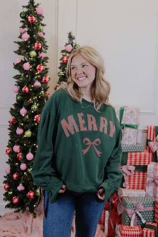 Merry Plaid Bow Sweatshirt