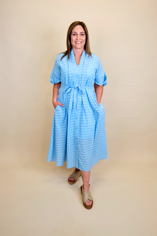 Textured Blue Midi Dress