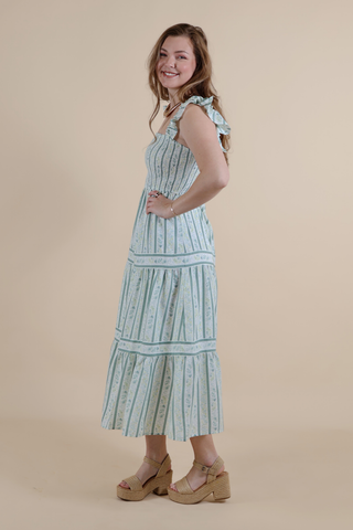 Seafoam Garden Tiered Midi Dress