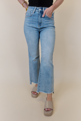Light Wash | High Rise Crop/Flare Jeans