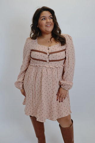 Dusty Rose Lace Trim Babydoll Dress