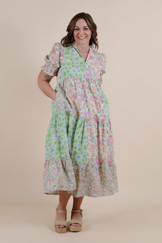 Secret Garden Mixed Print Midi Dress