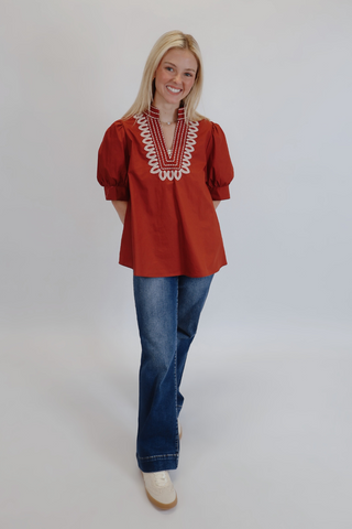 Sienna Embroidered Puff Sleeve Top