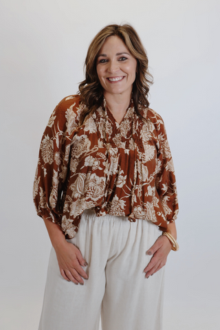 Smocked Boho Floral Blouse