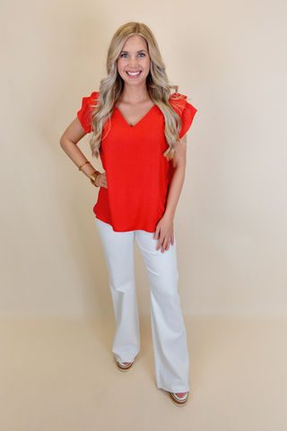Lakeside Lovely Ruffle Sleeve Top - Red