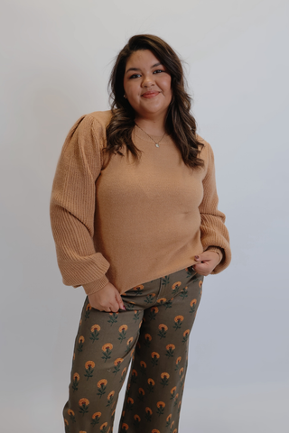 Caramel Knit Puff Sleeve Sweater