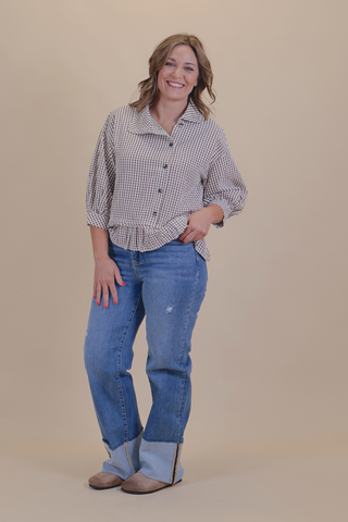 Cocoa Check Peplum Top