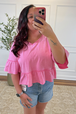 Washed Willow Ruffle Knit Top
