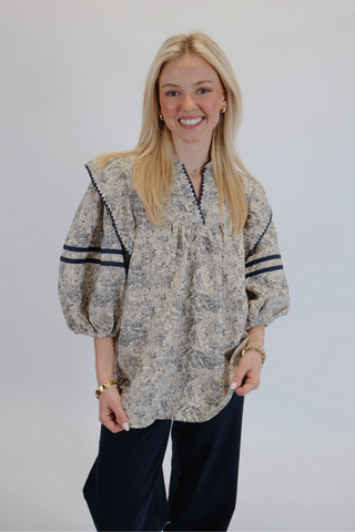 Vintage Bloom Ruffle Sleeve Top