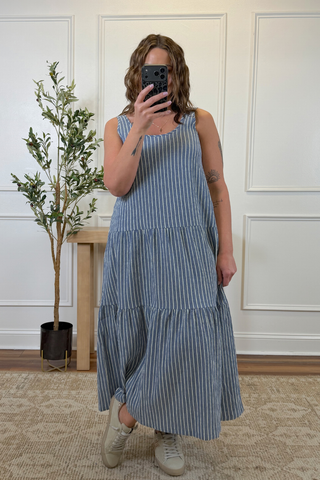 Harbor Stripe Tiered Maxi Dress