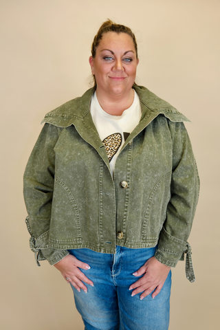 Bethany Washed Wide Collar Jacket in Plus