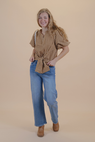 The Charlotte Plaid Tie Front Blouse
