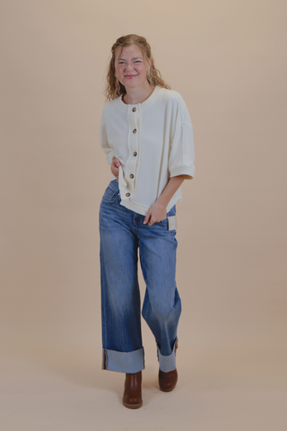 Cream Button Henley Top