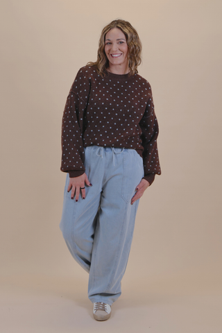 Hot Cocoa Dot Balloon Sleeve Sweater