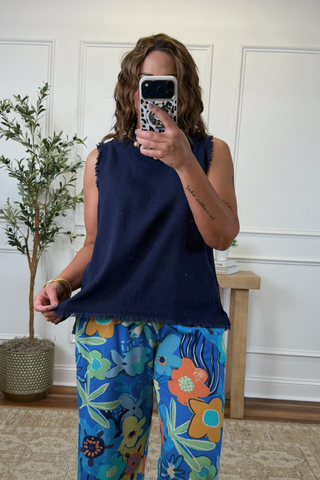 Navy Breeze Fray Tank