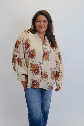 Vintage Rose Plus Ruffle Blouse in Plus