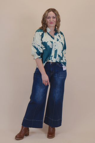 Peony Bloom Scallop Sleeve Blouse