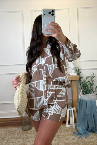 Mocha Coast Printed Shorts Set
