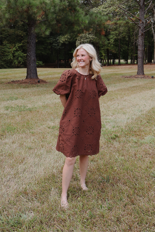 Chestnut Charm Eyelet Mini Dress