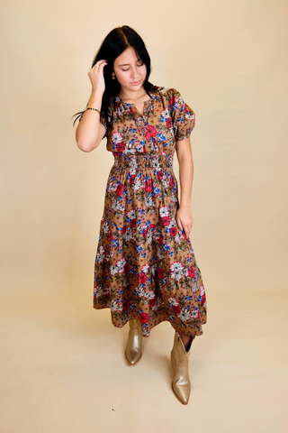 Floral Fusion Midi Dress
