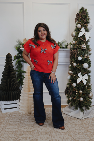 Holiday Bow & Cheer Sweater Top