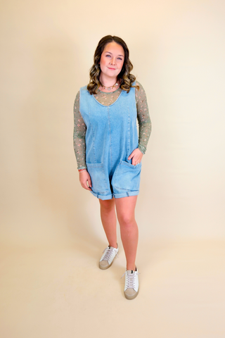 Giddy Up Washed Denim Romper