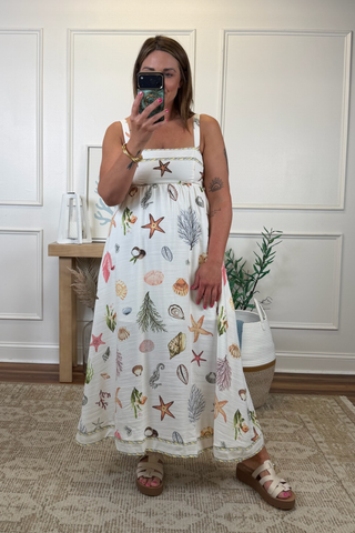Coral Cove Patchwork Midi Dress