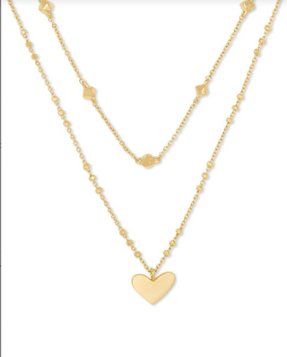 Ari Heart Multi Strand Necklace Gold Metal
