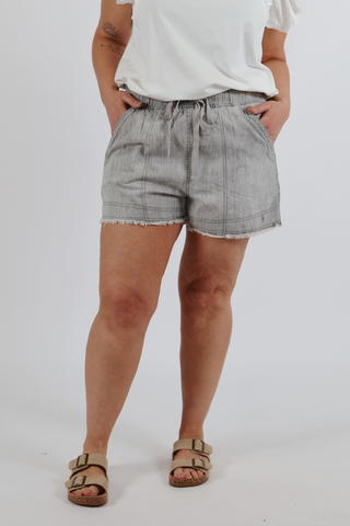 Washed Onyx Denim Pull-On Shorts