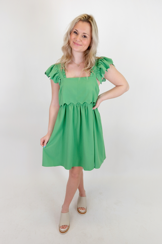 Emerald Elegance Scalloped Dress