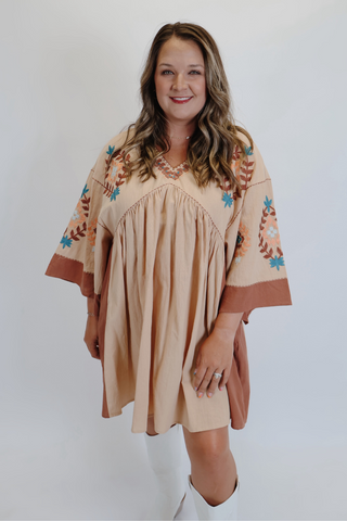 Chasing Sunsets Embroidered Mini Dress in Plus