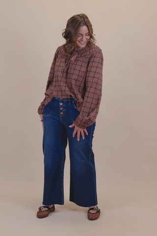 Autumn Plaid Tie Neck Top
