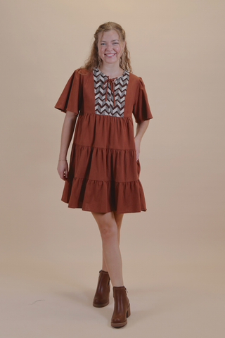 Chevron Crochet Babydoll Mini Dress
