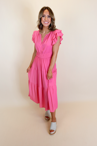 Pink Petal Flutter Midi Dress