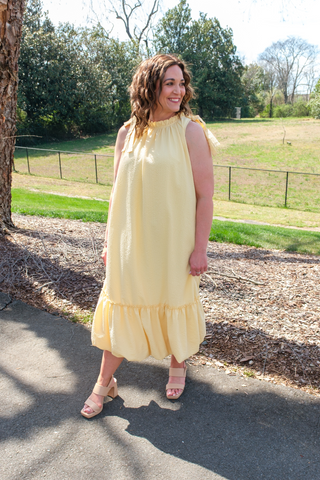 Fresh Lemonade Bubble Hem Midi Dress