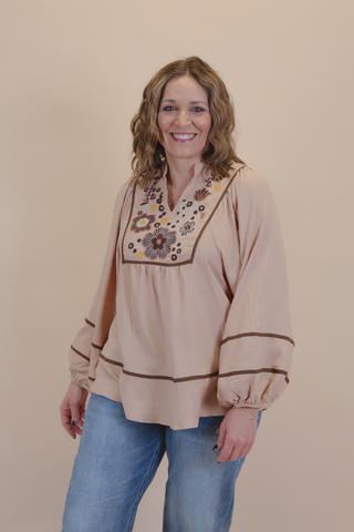 Wildflower Charm Embroidered Babydoll Blouse