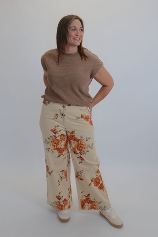 Autumn Bloom Wide Leg Twill Pants