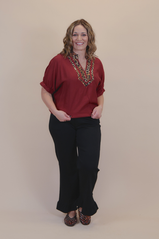 Wild Side Leopard Trim Blouse