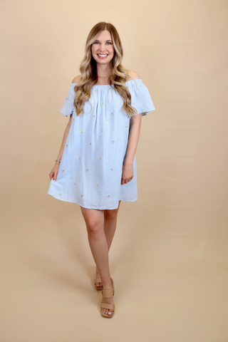 Flower Picking Gauze Mini Dress