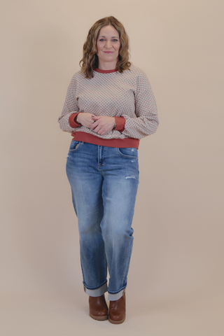 Woven Leaves Jacquard Crewneck Top