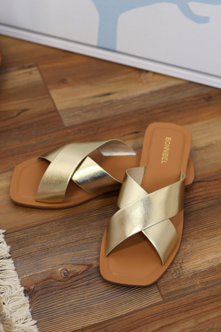Golden Hour Cross Strap Slides