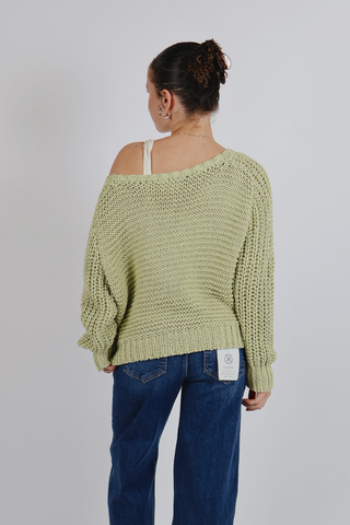 Pistachio Breeze Crochet Sweater