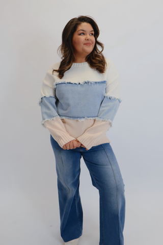 Denim Drift Color Block Sweater