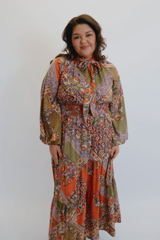 Mirabel Patchwork Satin Maxi Dress